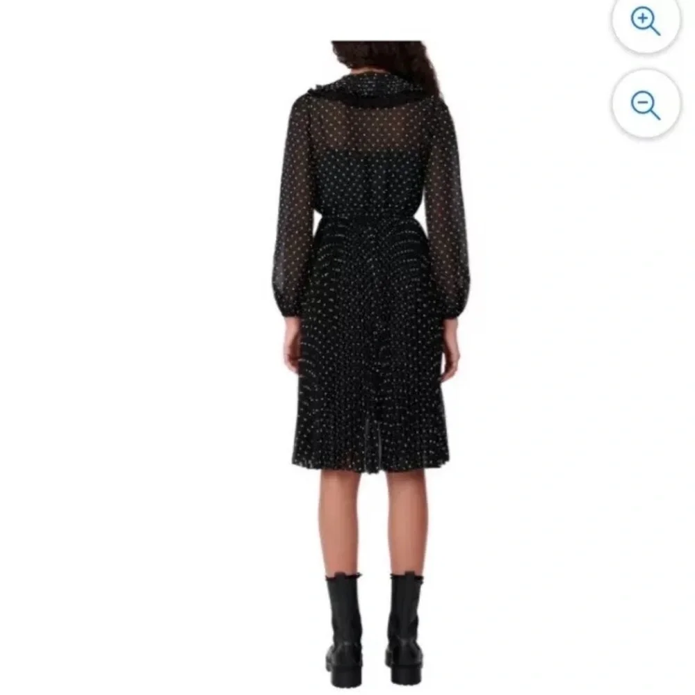 Maje Ribul Polka Dot accordion Pleated Midi Dress 36